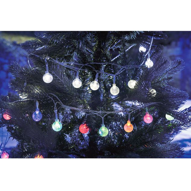 Guirlande boules lumineuses solaire blanc froid clignotant fixe 5,8 m