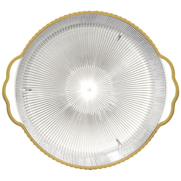 Plateau rond Sabah arabesque plastique transparent et dor&eacute; &Oslash;38,5xH4cm