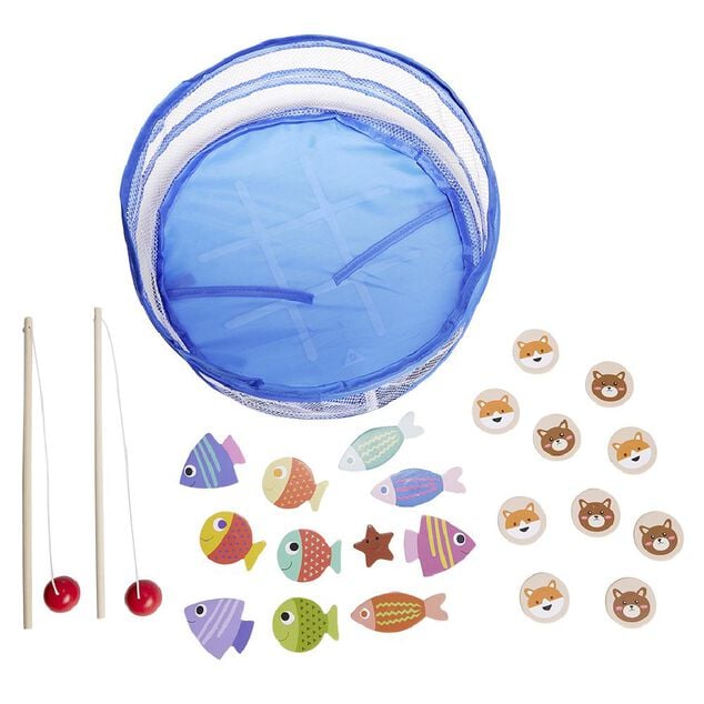 Jeu 3-en-1 lancer morpion p&ecirc;che en bois