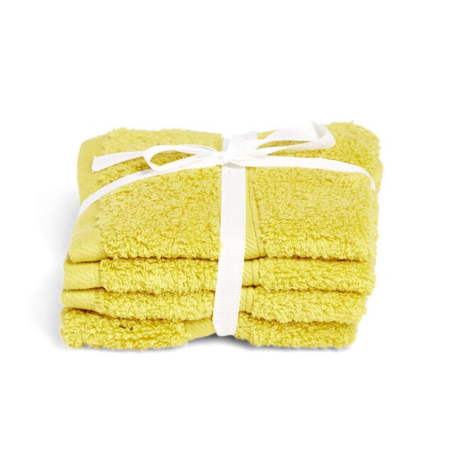 Lot de 4 serviettes invit&eacute; coton jaune et noir 30x30cm