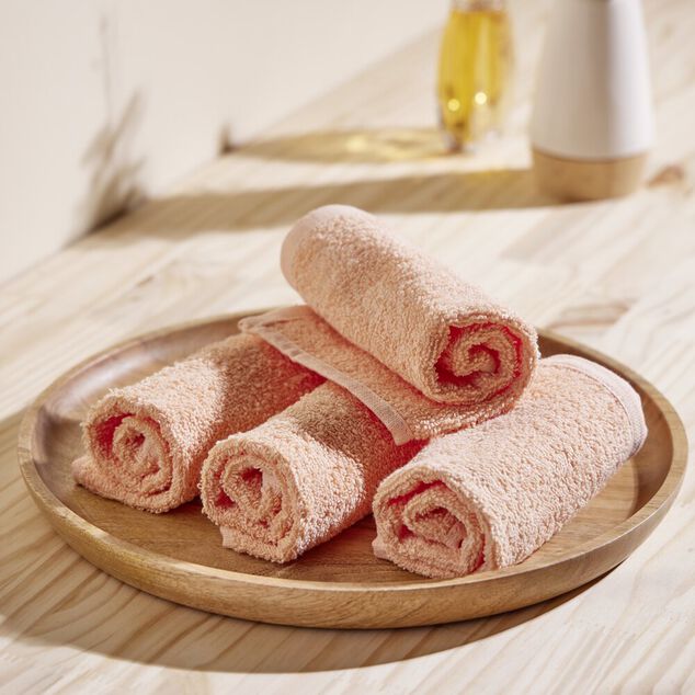 Lot de 4 serviettes invit&eacute; coton jaune et noir 30x30cm