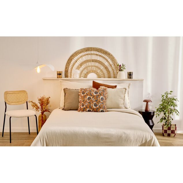 Parure de lit L240X220 cm gaze de coton 1 housse 2 taies 63X63 cm uni beige