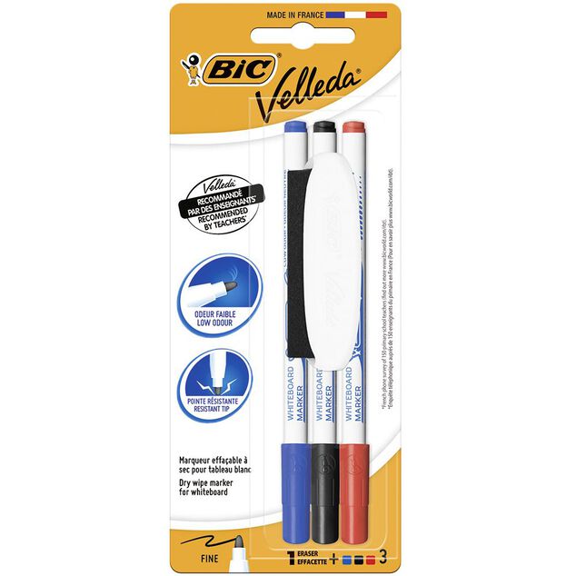 Stylo feutre effa&ccedil;able Velleda BIC x3