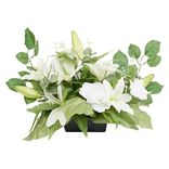 Pot multifleur rose et lys artificiel blanc
