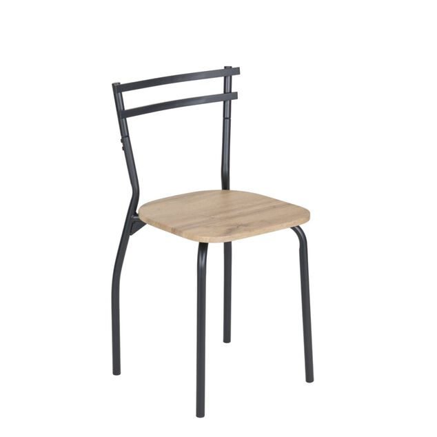 Table avec 4 chaises Luffi m&eacute;tal noir et bois marron 100x70xH75cm