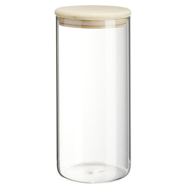 Bocal rond transparent avec couvercle en bois 1,4L