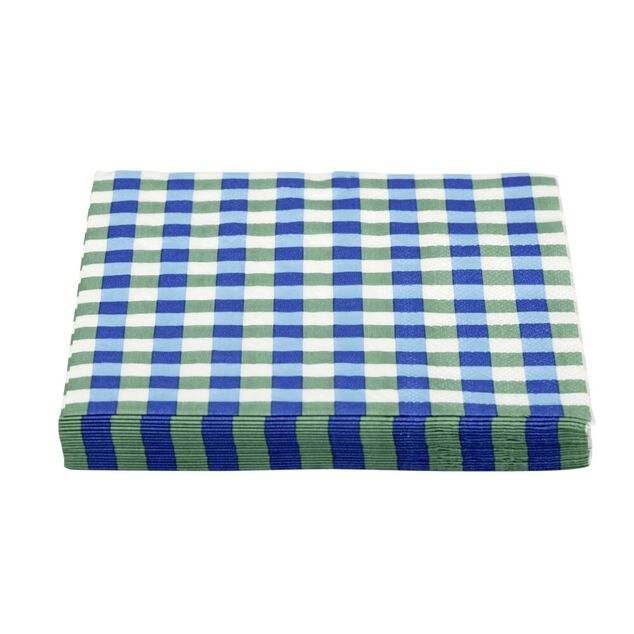 Serviette papier x20 carreaux blanc et bleu 33x33cm