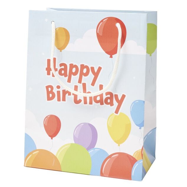 Sac cadeau papier anniversaire inscription Happy Birthday multicolore 17,5x10xH23cm