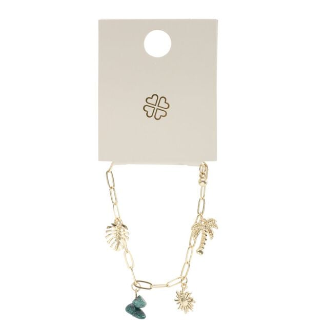 Bracelet cha&icirc;ne avec pampilles th&egrave;me plage m&eacute;tal dor&eacute; L10cm