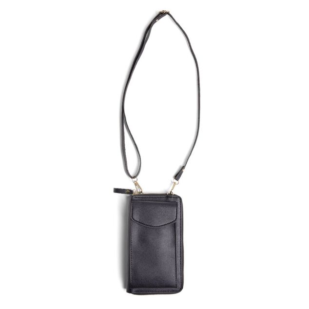 Pochette t&eacute;l&eacute;phone double zip polyur&eacute;thane et m&eacute;tal