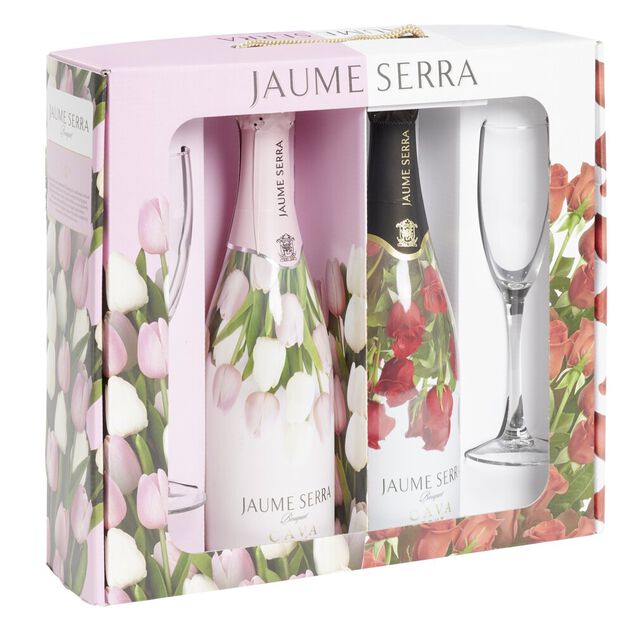Coffret vin p&eacute;tillant Cava Jaume Serra bouquet 2 bouteilles brut et ros&eacute; avec fl&ucirc;tes 2x75cl