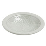 Coupelle creuse fa&iuml;ence unie verte avec motif en relief &Oslash;14xH4cm