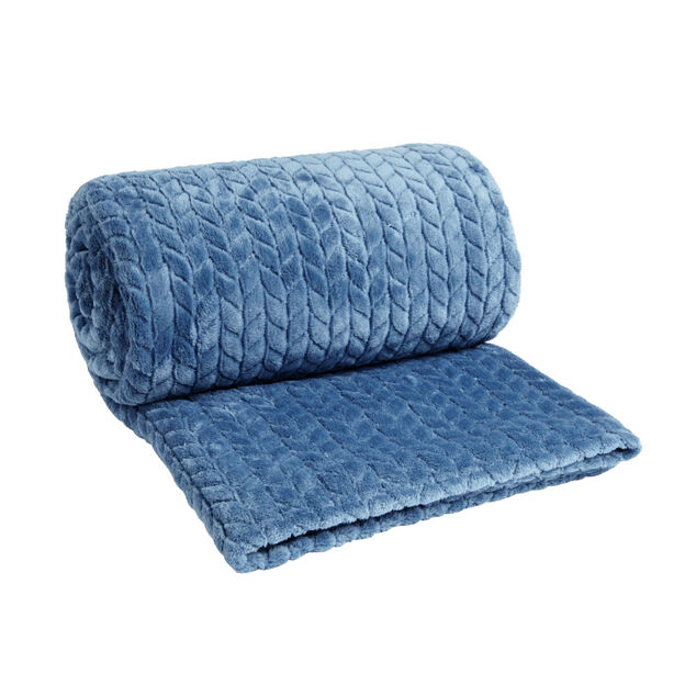 Plaid jacquard 200x200cm bleu ou tigr&eacute; noir et blanc