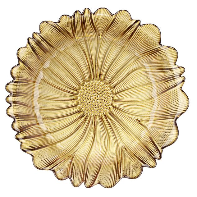 Coupelle forme fleur verre jaune ambre &Oslash;20xH5cm