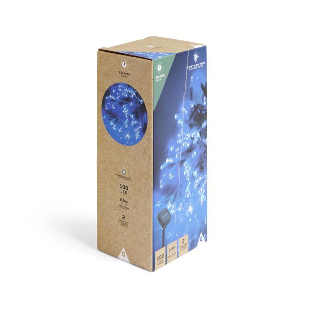 Guirlande lumineuse solaire 100LED bleu et blanc froid 9,9m