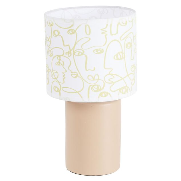 Lampe &agrave; poser fa&iuml;ence abat jour motif line art visage