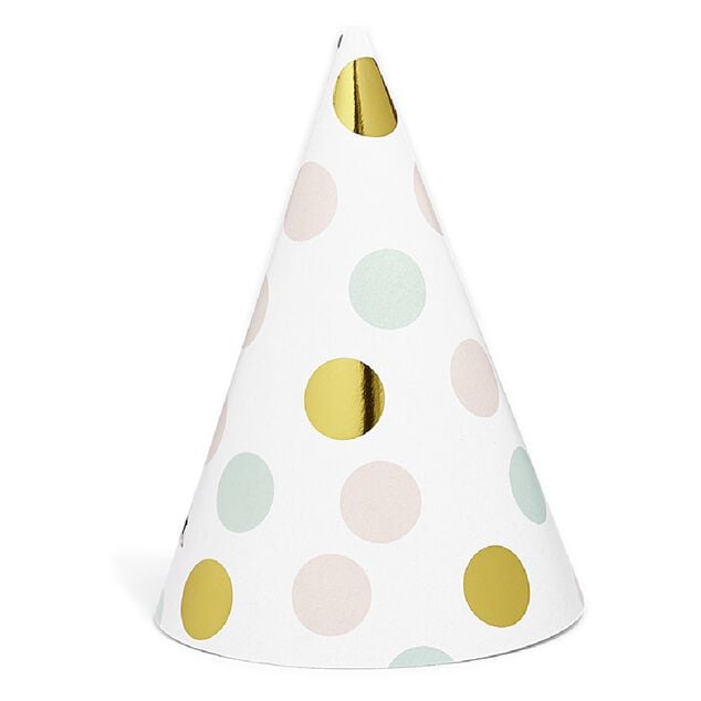 Chapeau de f&ecirc;te blanc &agrave; poids rose, vert et dor&eacute; en carton x 8