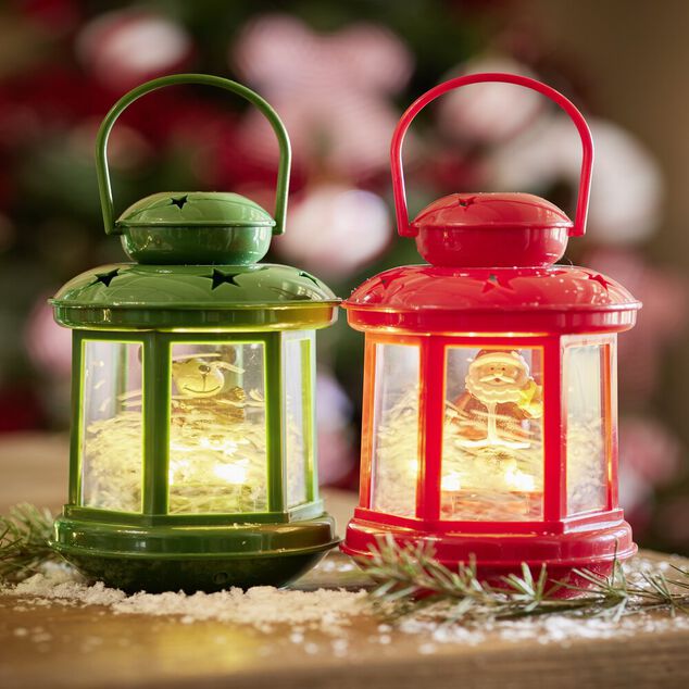 Lanterne de Noël lumineuse avec personnage à poser H17,5cm (2 modèles)