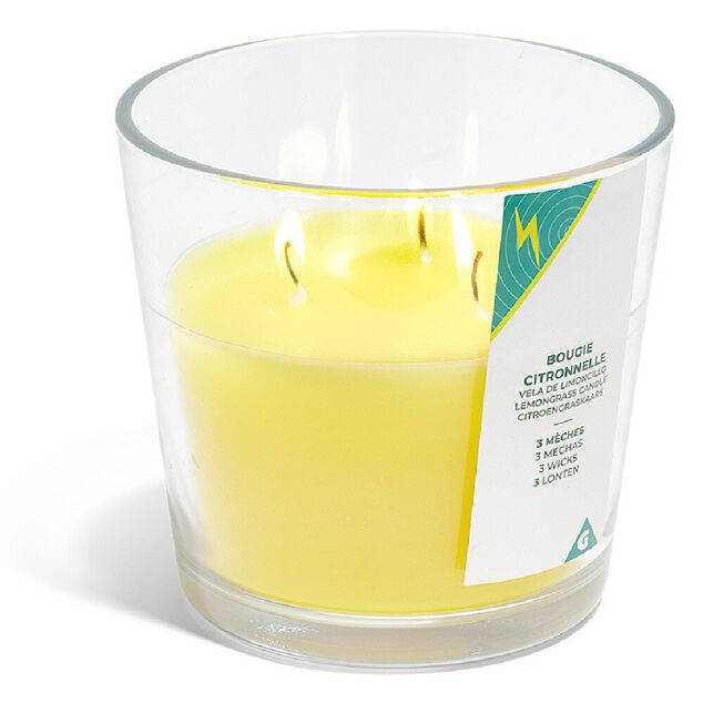 Bougie citronnelle 3 m&egrave;ches &Oslash;13xH12,5cm