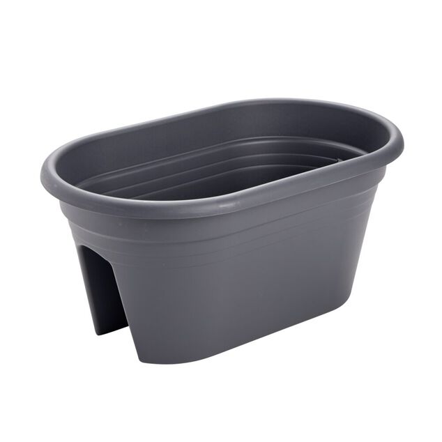 Jardini&egrave;re balcon ovale plastique noir 49x29,5xH22,5cm