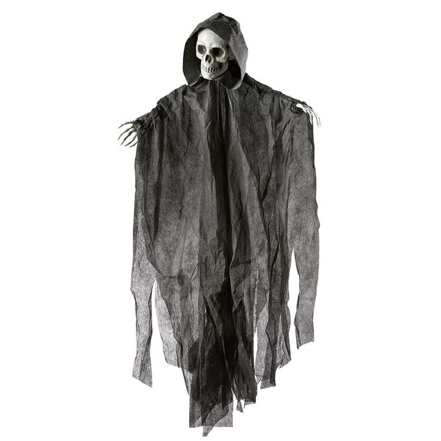 D&eacute;coration Halloween XL t&ecirc;te de mort fant&ocirc;me &agrave; suspendre H100cm (2 mod&egrave;les)