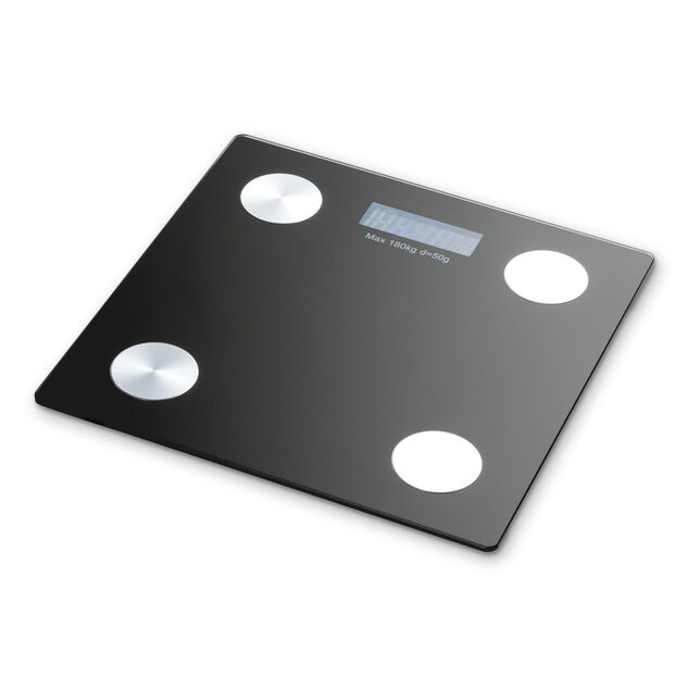 Pèse-personne connecté en verre et plastique noir max.180kg 28x28cm