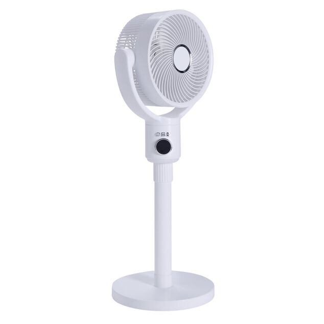 Ventilateur sur pied 35W rond orientable digital avec t&eacute;l&eacute;commande blanc &Oslash;29xH100cm