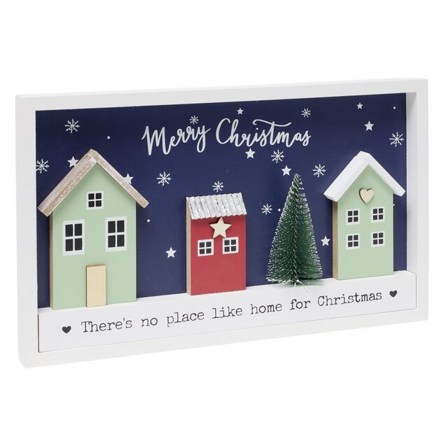 Cadre d&eacute;coratif maison de No&euml;l en bois L30cm (2 mod&egrave;les)