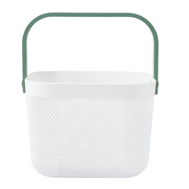 Panier plastique avec anse blanc et vert - L24 x l24 x H18 cm