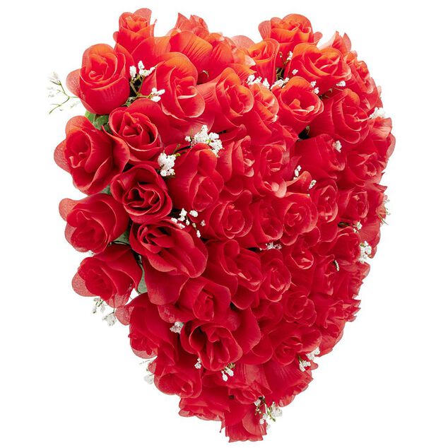 Coussin de fleurs forme coeur - Rose artificielle rouge