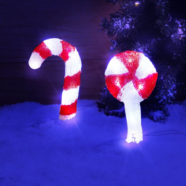 D&eacute;coration No&euml;l sucette &agrave; planter LED H27cm