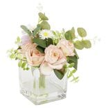 Pot verre transparent fleur artificielle L18x18xH22cm