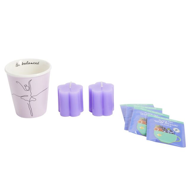 Coffret mug 330ml avec 3 sachets de th&eacute; et 2 bougies (3 mod&egrave;les)