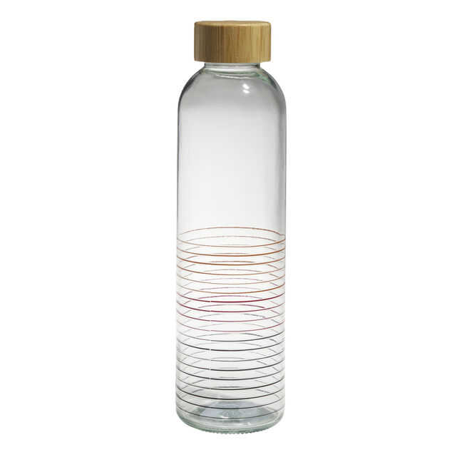Bouteille verre transparent ray&eacute; multicolore avec bouchon bambou 730ml