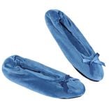 Chaussons ballerines fourr&eacute;s femme uni bleu