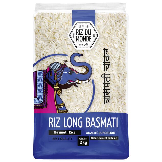 Riz long basmati Riz Du Monde qualit&eacute; sup&eacute;rieure naturellement parfum&eacute; 2kg