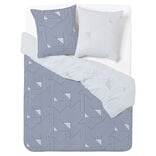 Parure de lit 2 personnes 200x200cm r&eacute;versible courbe g&eacute;om&eacute;trique bleu et gris