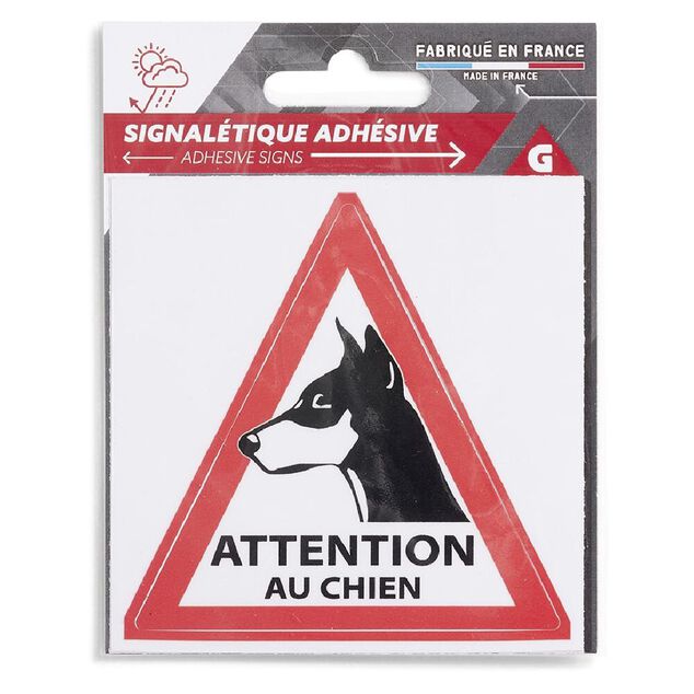 Signal&eacute;tique adh&eacute;sive "Attention au chien" - 8x8 cm