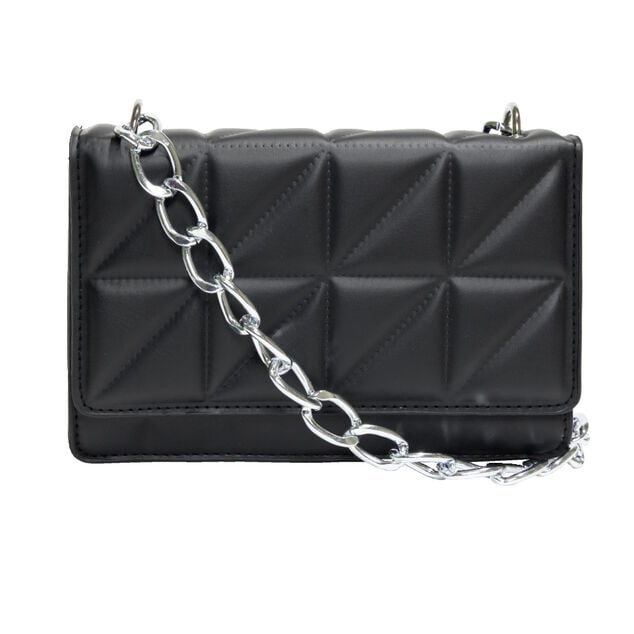 Sac pochette effet matelass&eacute;e avec cha&icirc;ne m&eacute;tal 20xH13cm - 2 mod&egrave;les noir ou vert