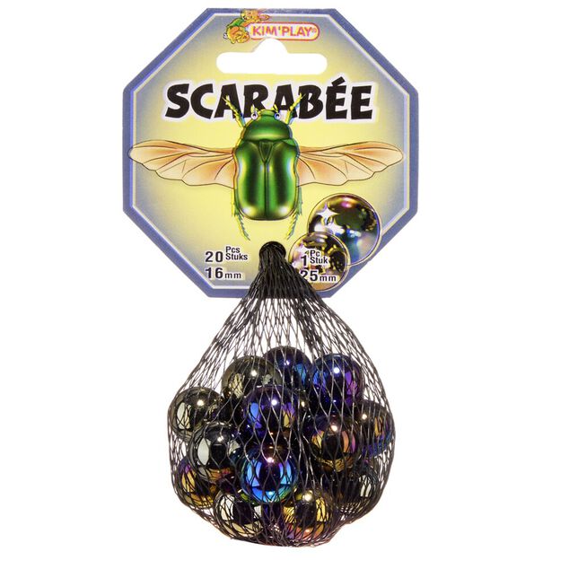 Bille en verre x20 + 1 boulard noir Scarab&eacute;e
