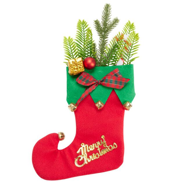 D&eacute;coration de No&euml;l &agrave; suspendre chaussette rouge lutin 28xH38cm