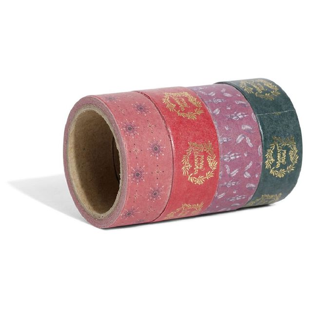 Ruban washi tape No&euml;l traditionnel rouge vert dor&eacute; 4m x4