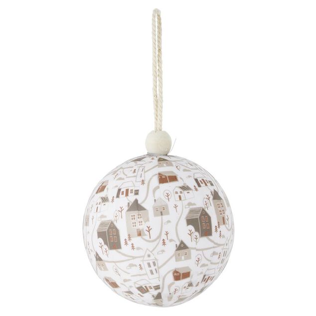 Boule de No&euml;l village et cheval beige et blanc &Oslash;8cm - 3 mod&egrave;les