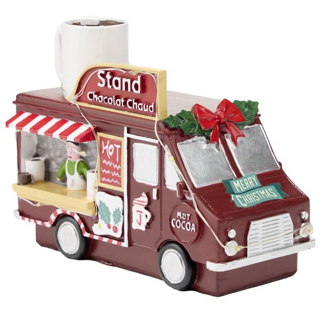 D&eacute;coration de No&euml;l camion stand chocolat chaud r&eacute;sine 14,5x7xH11cm