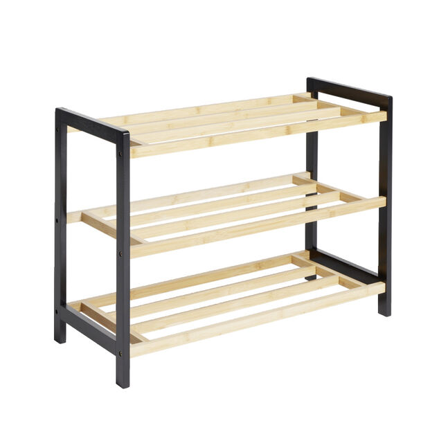 Range chaussures 3 niveaux en bambou noir et naturel  70x30xH50cm