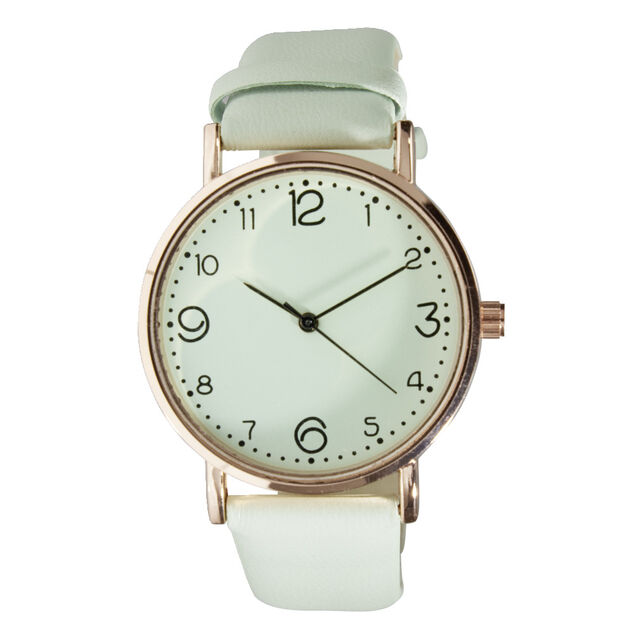 Montre femme cadran rond acier dor&eacute; bracelet simili &Oslash;3,5xH23cm (4 mod&egrave;les)