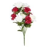 Piquet rose et oeillet rouge blanc fleur artificielle 10 t&ecirc;tes H46 cm