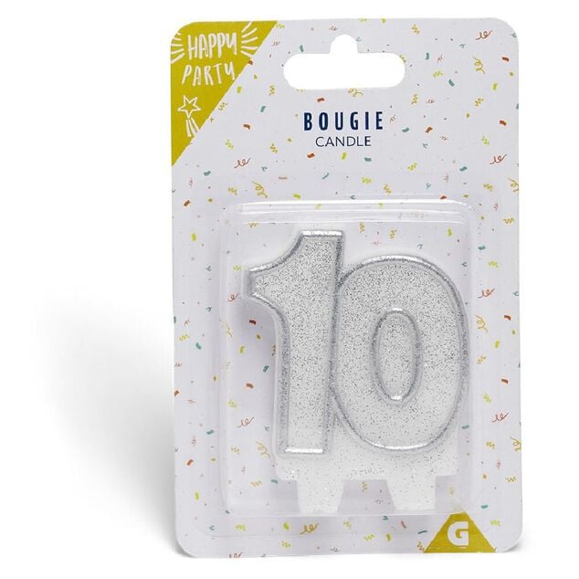 Bougie anniversaire chiffre 10 argent&eacute;