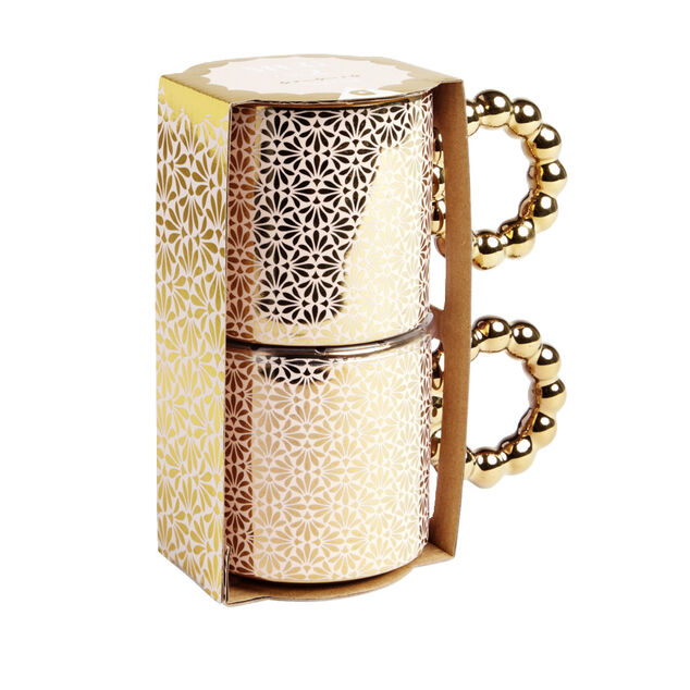 Lot de 2 mugs 30cl design chic rose et dor&eacute;