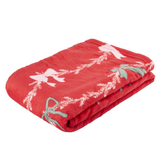 Plaid No&euml;l imprim&eacute; guirlande No&euml;l polyester L160X130 cm rouge